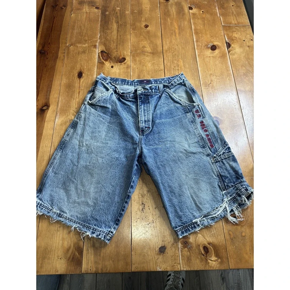 U.S. Polo Assn. Men's Acid Wash Denim Shorts Distressed Faded Baggy Fit Size 36